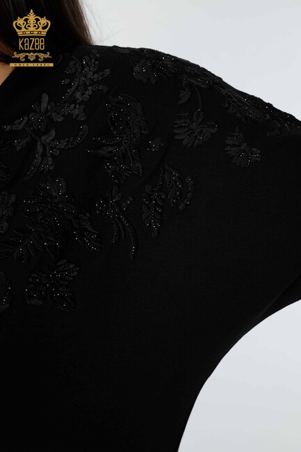 Women's Blouse With Floral Embroidery Embroidered Black - 78889 | KAZEE - Thumbnail