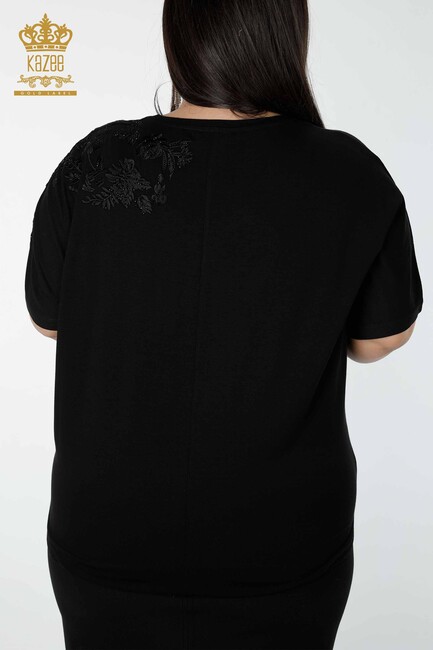 Women's Blouse With Floral Embroidery Embroidered Black - 78889 | KAZEE - Thumbnail