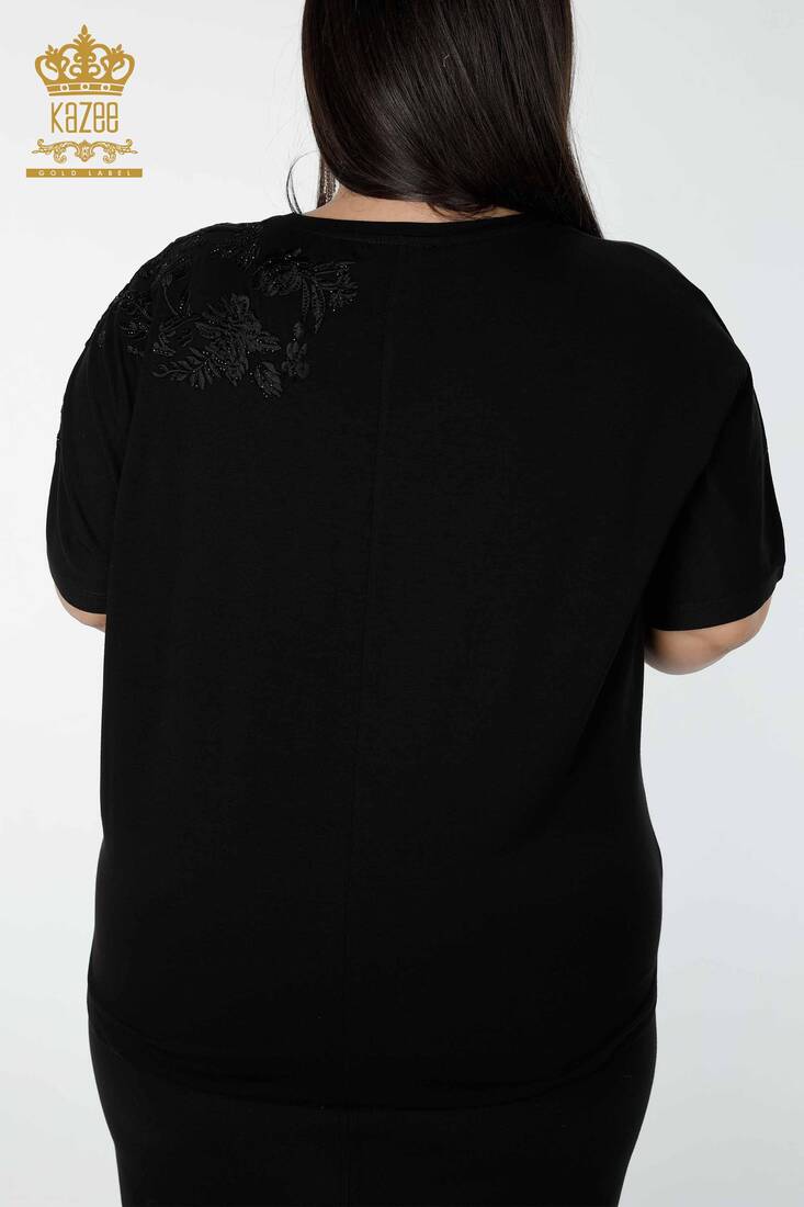 Women's Blouse With Floral Embroidery Embroidered Black - 78889 | KAZEE