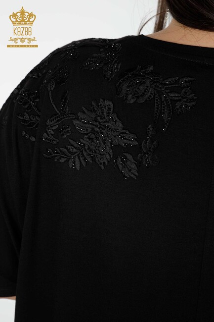 Women's Blouse With Floral Embroidery Embroidered Black - 78889 | KAZEE - Thumbnail