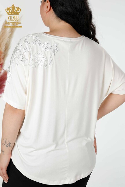 Women's Blouse Flower Embroidered Ecru - 78889 | KAZEE - Thumbnail