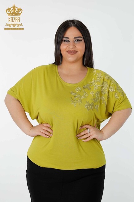 Women's Blouse Floral Embroidery Pistachio Green - 78889 | KAZEE - Thumbnail