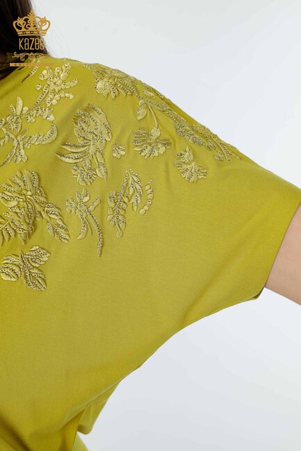 Women's Blouse Floral Embroidery Pistachio Green - 78889 | KAZEE - Thumbnail