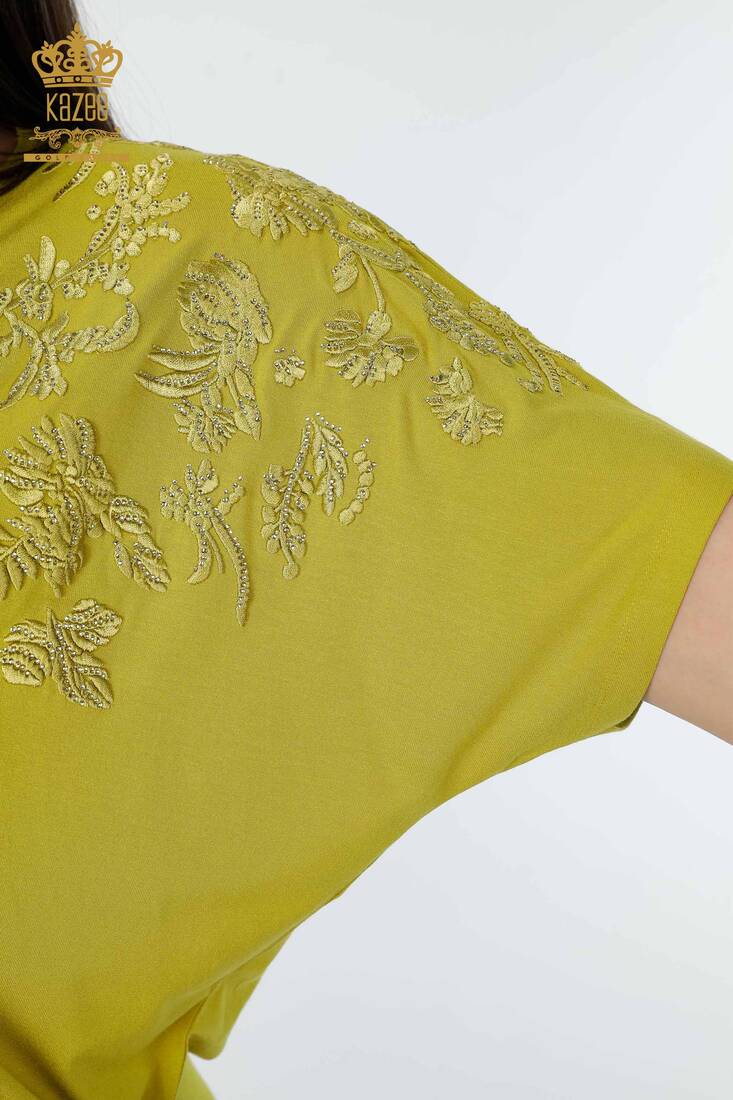 Women's Blouse Floral Embroidery Pistachio Green - 78889 | KAZEE