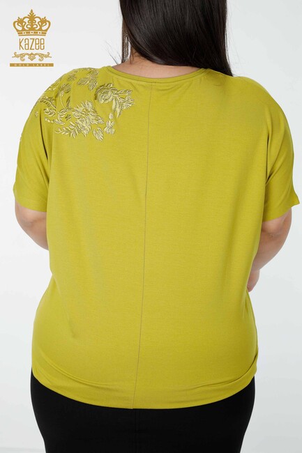 Women's Blouse Floral Embroidery Pistachio Green - 78889 | KAZEE - Thumbnail