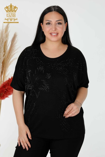 Women's Blouse Floral Pattern Black - 78835 | KAZEE - Thumbnail