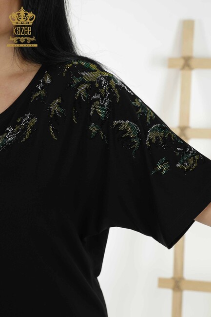 Women's Blouse Floral Pattern Black - 79089 | KAZEE - Thumbnail