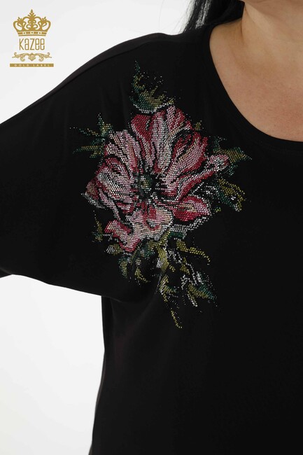 Women's Blouse Floral Pattern Black - 79089 | KAZEE - Thumbnail