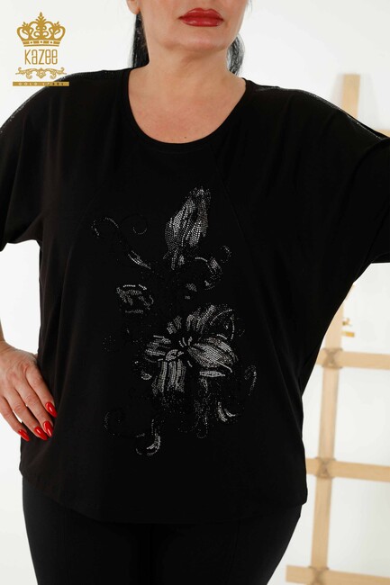 Women's Blouse Floral Pattern Black - 79121 | KAZEE - Thumbnail