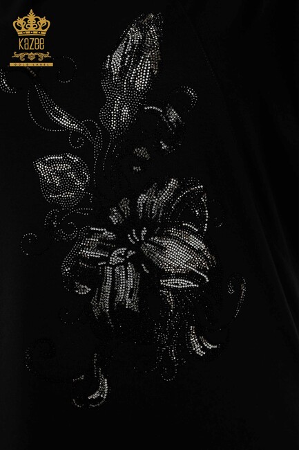 Women's Blouse Floral Pattern Black - 79121 | KAZEE - Thumbnail