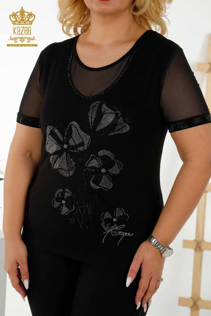 Women's Blouse Floral Pattern Black - 79290 | KAZEE