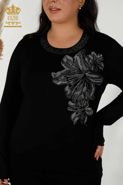 Women's Blouse Floral Pattern Black - 79382 | KAZEE - Thumbnail