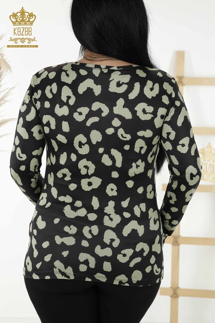 Women's Blouse Floral Pattern Black-Khaki - 77770 | KAZEE - Thumbnail