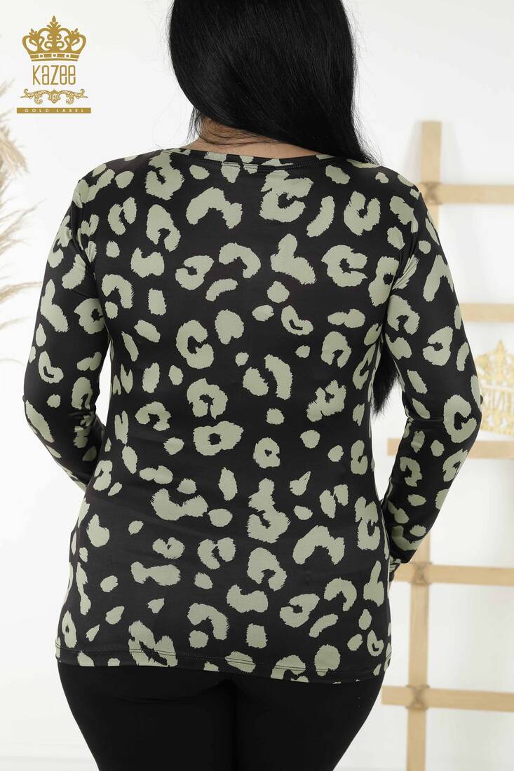 Women's Blouse Floral Pattern Black-Khaki - 77770 | KAZEE