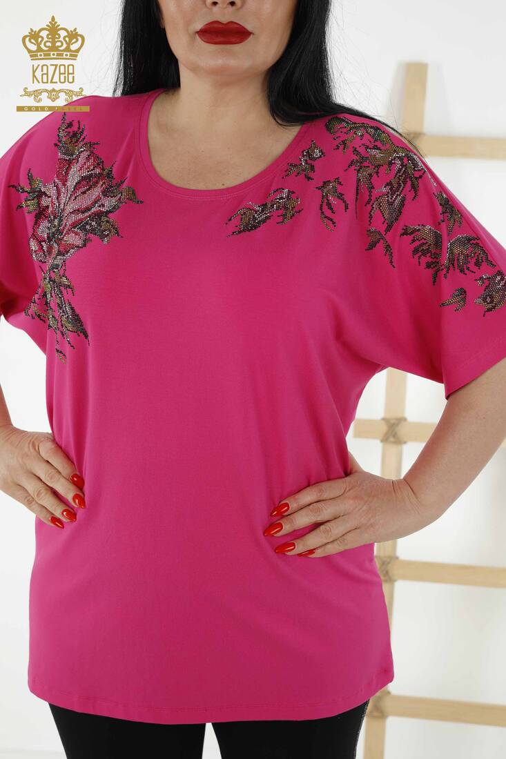 Women's Blouse Floral Pattern Fuchsia - 79089 | KAZEE