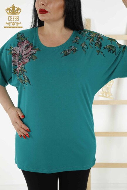 Women's Blouse Floral Pattern Green - 79089 | KAZEE - Thumbnail