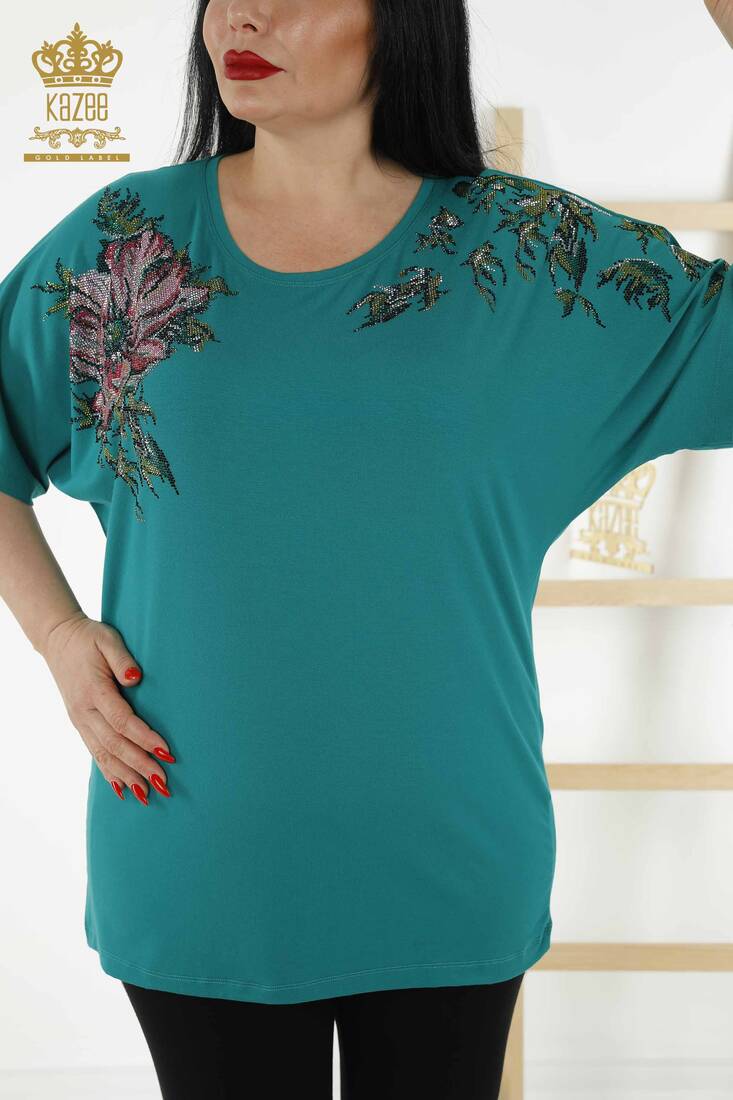 Women's Blouse Floral Pattern Green - 79089 | KAZEE