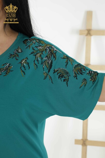 Women's Blouse Floral Pattern Green - 79089 | KAZEE - Thumbnail