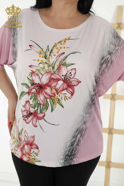 Women's Blouse Floral Pattern Lilac - 77769 | KAZEE - Thumbnail