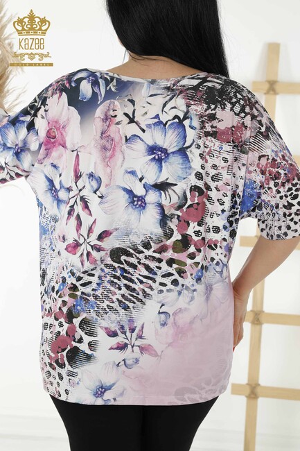 Women's Blouse Floral Pattern Pink - 12050 | KAZEE - Thumbnail