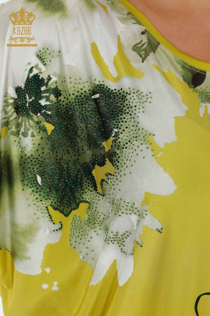 Women's Blouse Floral Pattern Pistachio Green - 77802 | KAZEE