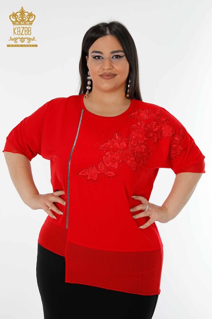 Women's Blouse Floral Pattern Red - 79031 | KAZEE - Thumbnail