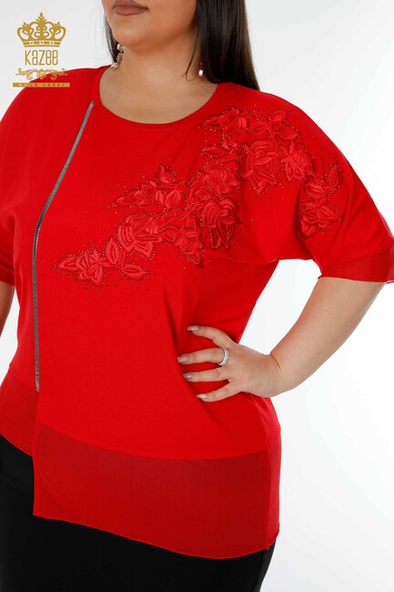 Women's Blouse Floral Pattern Red - 79031 | KAZEE - Thumbnail