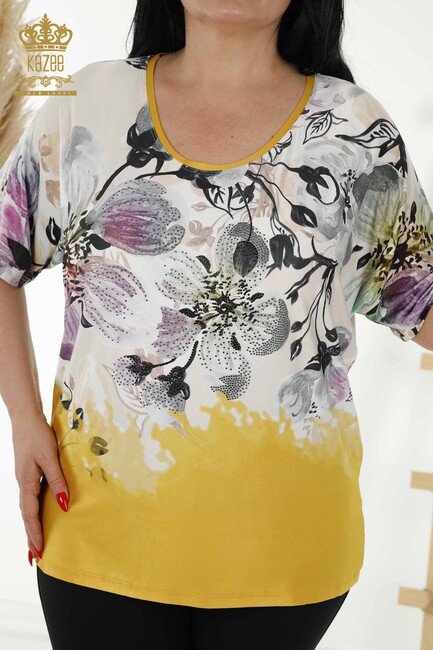 Women's Blouse Floral Patterned Saffron - 12001 | KAZEE - Thumbnail