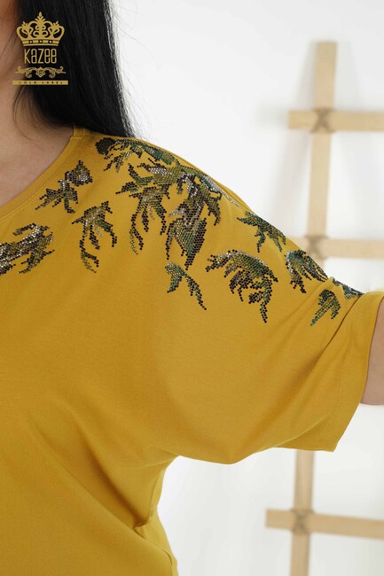 Women's Blouse Floral Patterned Saffron - 79089 | KAZEE - Thumbnail