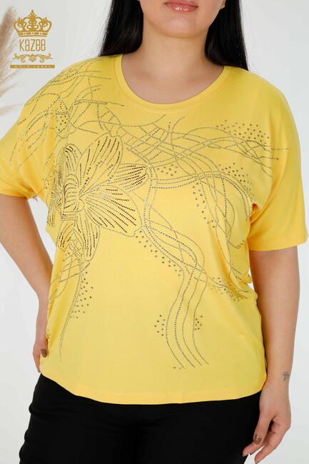 Women's Blouse Floral Pattern Yellow - 78835 | KAZEE - Thumbnail