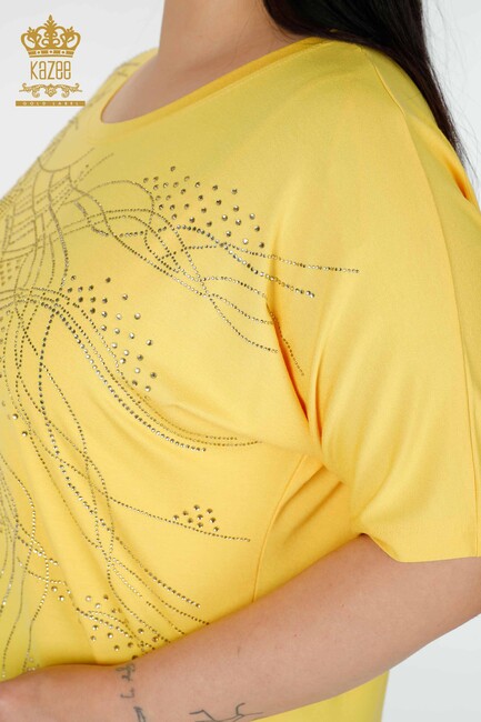 Women's Blouse Floral Pattern Yellow - 78835 | KAZEE - Thumbnail