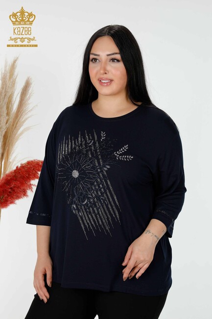 Women's Blouse Floral Navy Blue - 78944 | KAZEE - Thumbnail