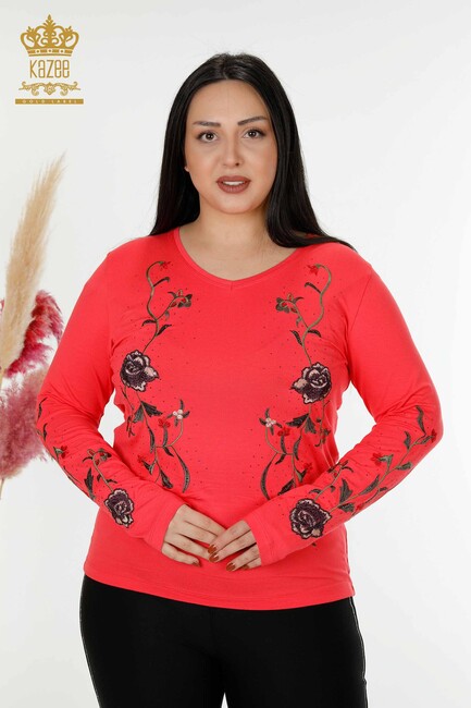 Women's Blouse With Rose Embroidery Pomegranate Blossom - 79044 | KAZEE - Thumbnail