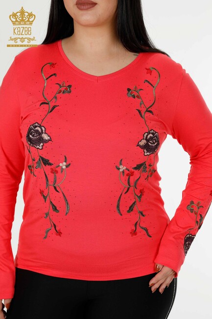 Women's Blouse With Rose Embroidery Pomegranate Blossom - 79044 | KAZEE - Thumbnail