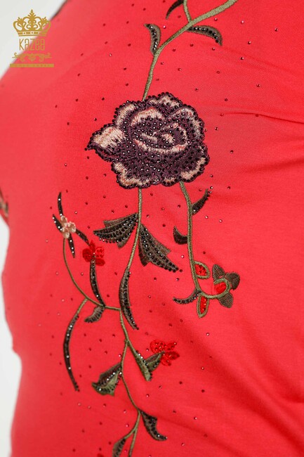 Women's Blouse With Rose Embroidery Pomegranate Blossom - 79044 | KAZEE - Thumbnail