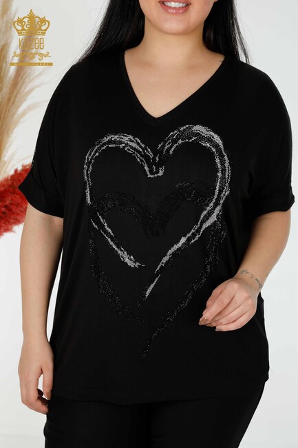 Women's Blouse Heart Pattern Black - 77711 | KAZEE - Thumbnail