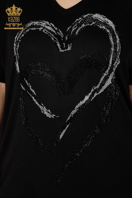 Women's Blouse Heart Pattern Black - 77711 | KAZEE - Thumbnail