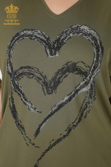 Women's Blouse Heart Pattern Khaki - 77711 | KAZEE - Thumbnail