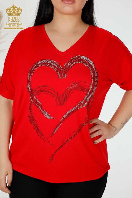 Women's Blouse Heart Pattern Red - 77711 | KAZEE - Thumbnail