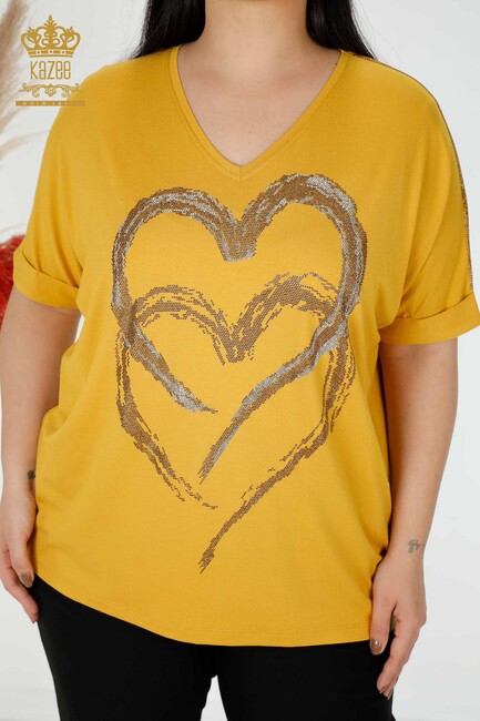 Women's Blouse Heart Patterned Saffron - 77711 | KAZEE - Thumbnail