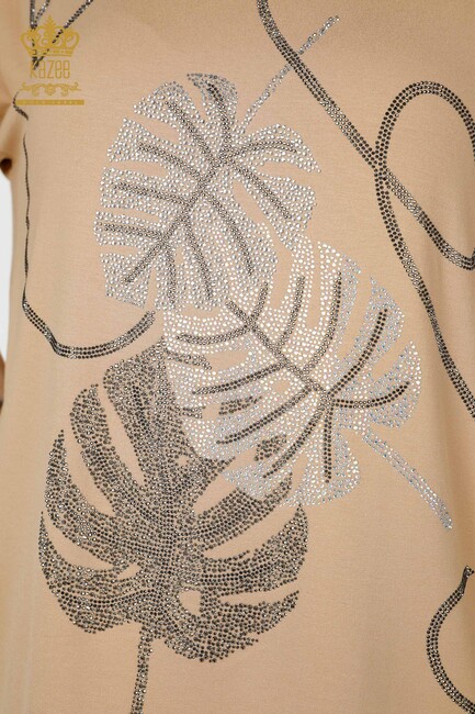 Women's Blouse Leaf Pattern Beige - 78946 | KAZEE - Thumbnail