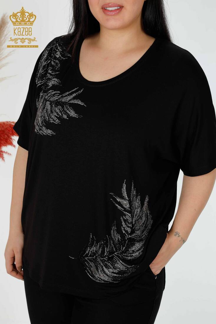 Women's Blouse Leaf Pattern Black - 78846 | KAZEE