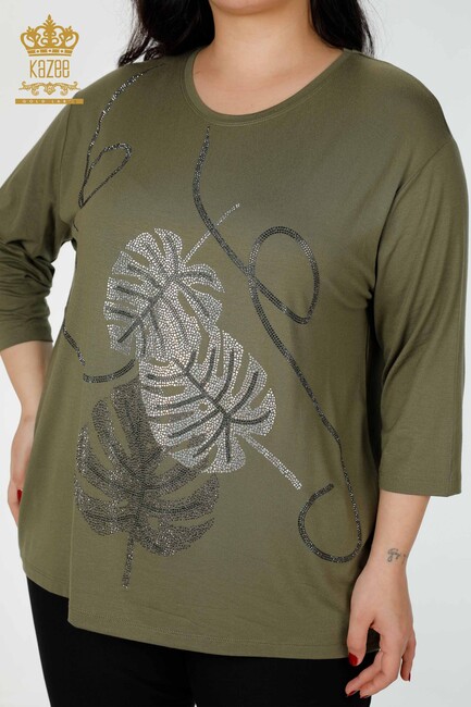 Women's Blouse Leaf Patterned Khaki - 78946 | KAZEE - Thumbnail