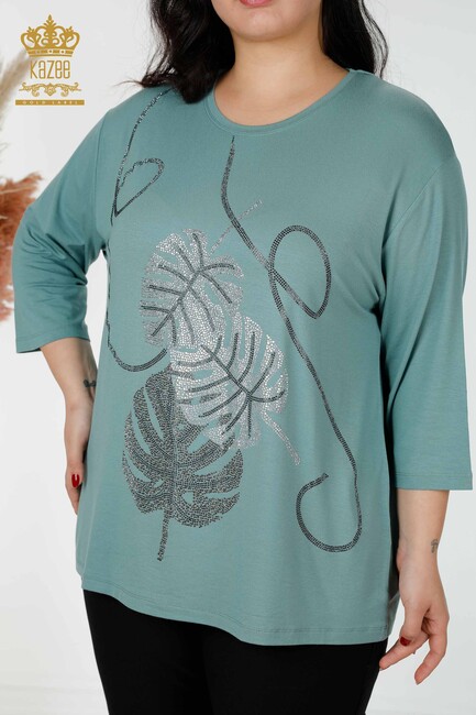 Women's Blouse Leaf Pattern Mint - 78946 | KAZEE - Thumbnail