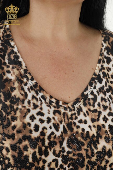 Women's Blouse Leopard Pattern Brown - 12035 | KAZEE - Thumbnail