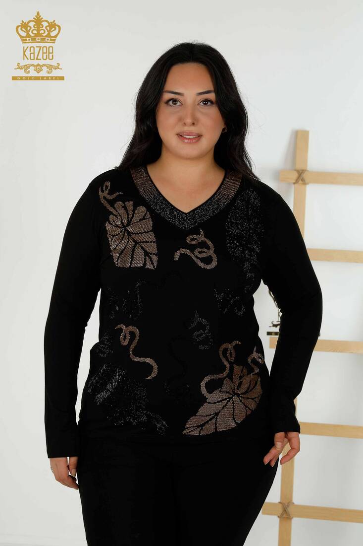 Women's Blouse Patterned Black - 79376 | KAZEE