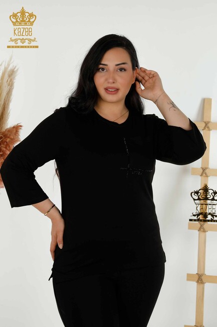 Women's Blouse Black With Pocket - 79234 | KAZEE - Thumbnail