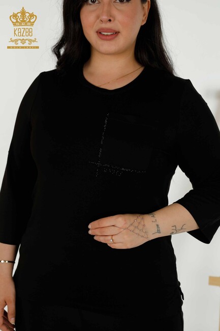 Women's Blouse Black With Pocket - 79234 | KAZEE - Thumbnail