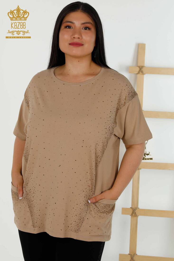 Women's Blouse Pocket Detailed Beige - 79293 | KAZEE