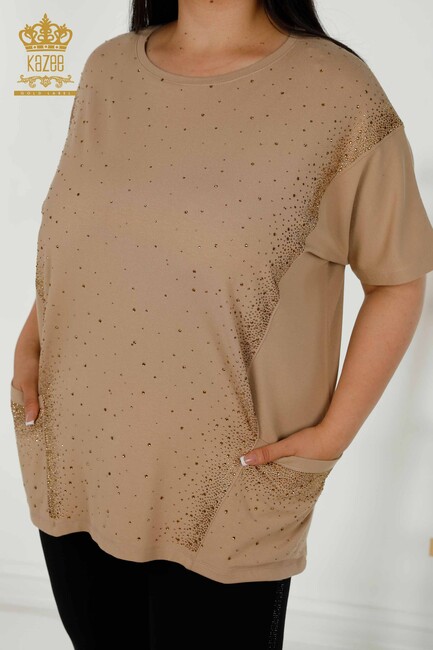 Women's Blouse Pocket Detailed Beige - 79293 | KAZEE - Thumbnail